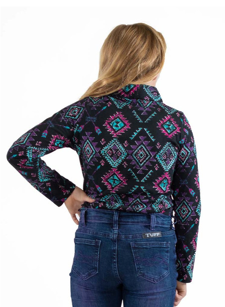 Cowgirl Tuff Girl's Pullover Button-Up (black aztec print)