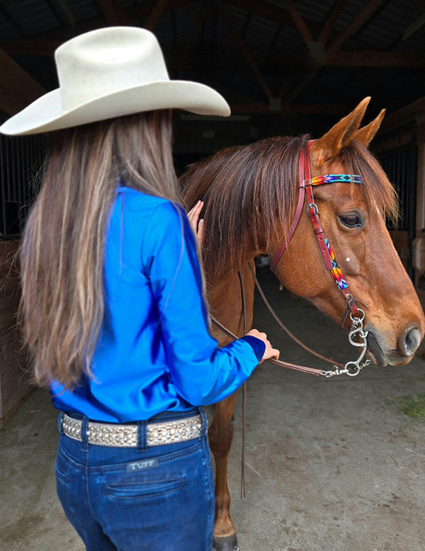Pullover Button Up- Sapphire Blue Satin