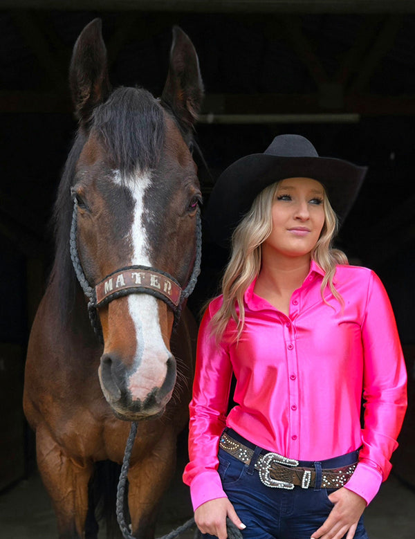 Pullover Button Up- Hot Pink Satin
