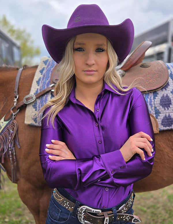 Pullover Button Up- Prince Purple Satin