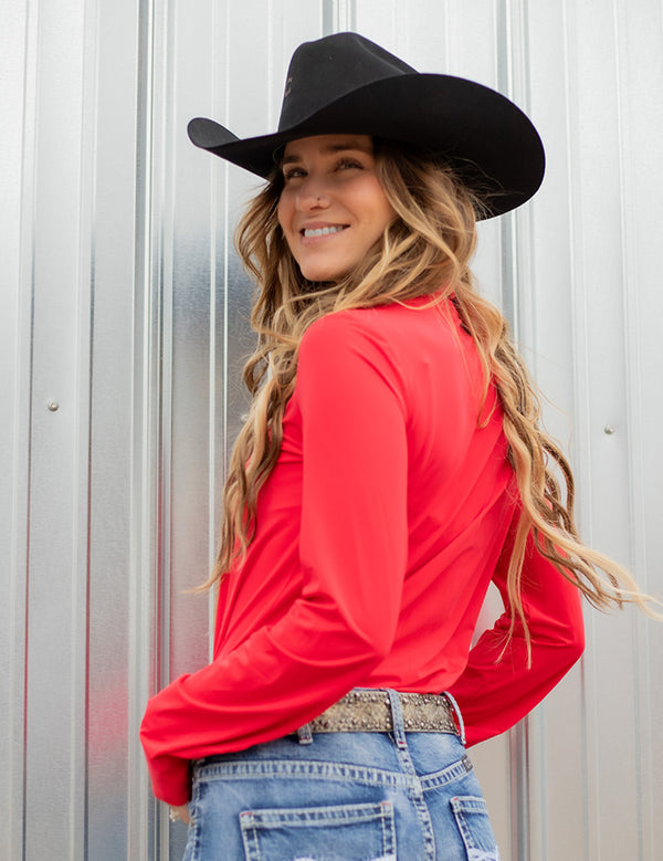 Cowgirl Tuff Breathe Instant Cooling pullover button up (bright red)