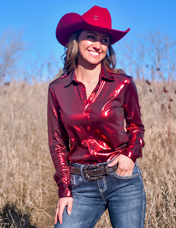 Pullover Button Up - Red Shiny Metallic