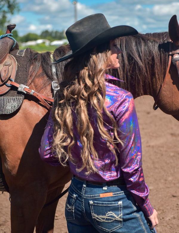 Pullover Button Up (Fuchsia Metallic Shimmer Lightweight Stretch Jersey)