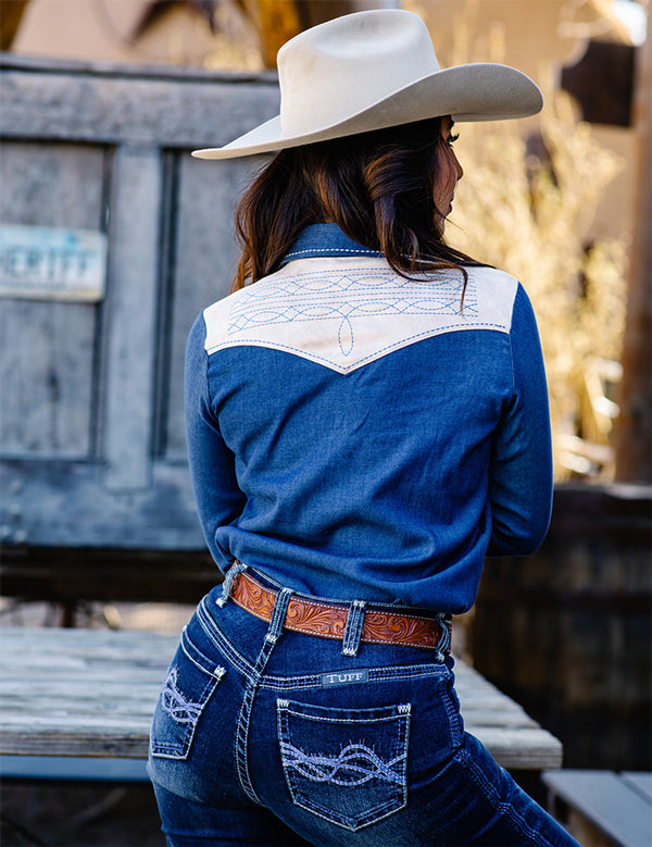 Pullover Button Up- Denim with Cream Accents