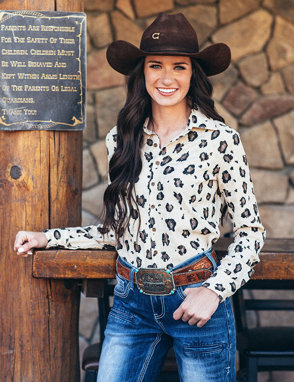 Pullover Button Up-Tan Leopard with Silver Sparkle