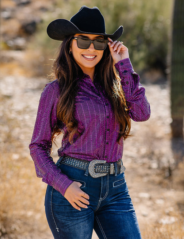 Pullover Button Up-Black w/Hot Pink Metallic