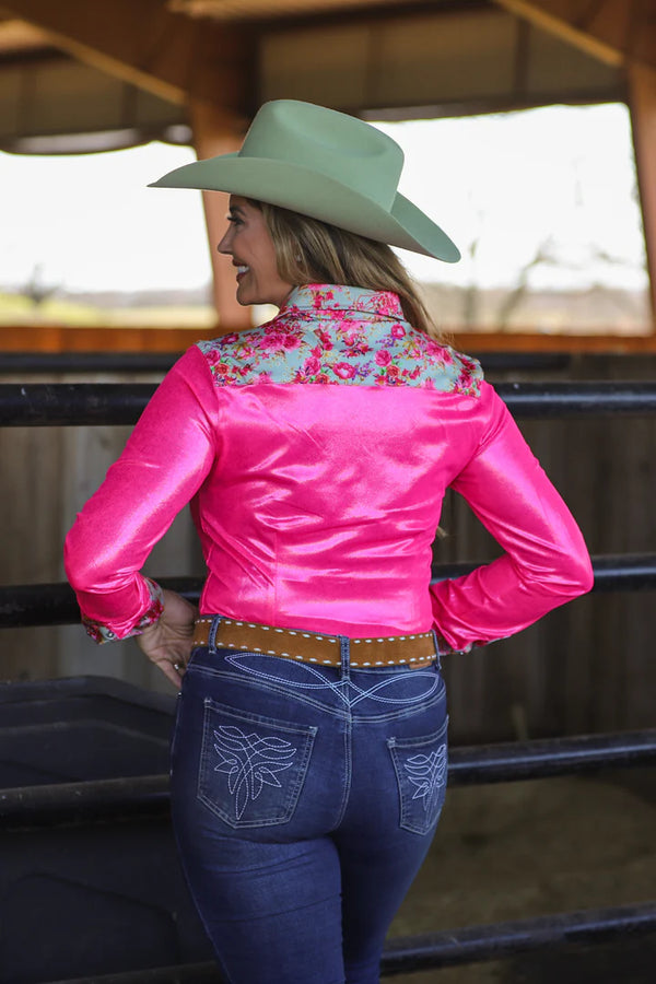 FLORAL & FUCHSIA SPARKLE PERFORMANCE RODEO SHIRT
