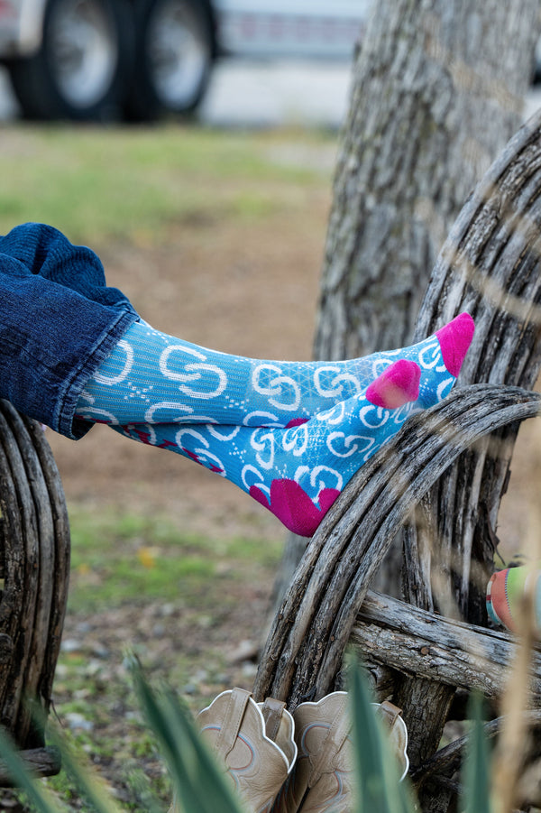 High Maintenance Cowgirl Sky Blue Performance Boot Socks