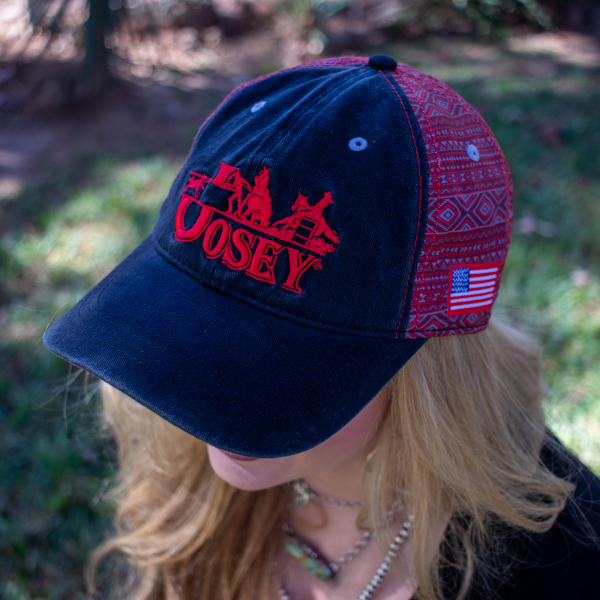 Josey Ranch Custom Cap Unstructured Black with Red Aztec
