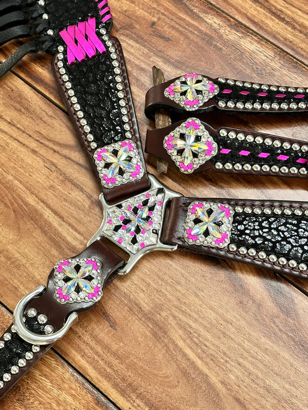 Black Cheetah w/Pink Cross Stitch & Flowing Fringe