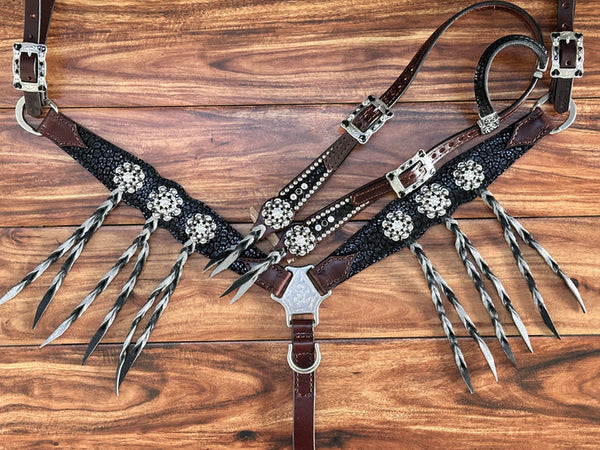 Black Cheetah w/Silver Dazzle Twisted Fringe