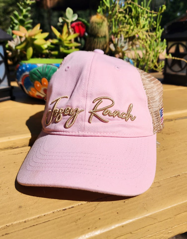 Josey Ranch Custom Cap Unstructured Pink with 3D Josey Ranch Stitch w/ Pony Tail Hole