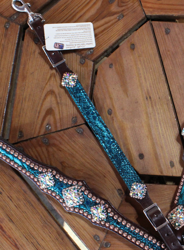 Rockin Wilson Tack Set-Turquoise Mystic w/ Multi Colored Crystal Conchos