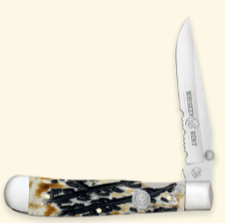 Carved Burnt Bone Trapper Lock Knife