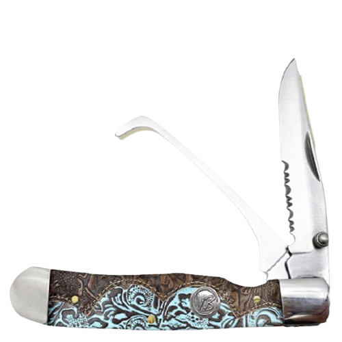 Tooled Country Hoofpick Knife with Clip