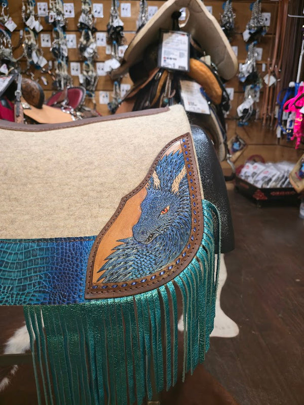 5 Star 30x28 3/4" "Barrel Racer" Natural Contoured Dragon Riders- Blue