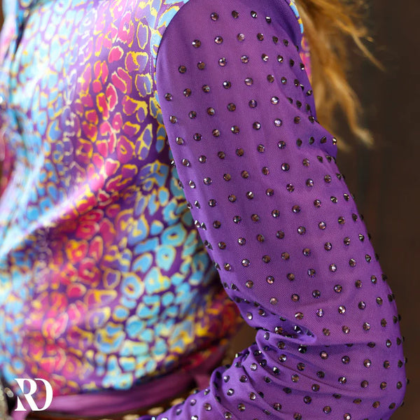 *YOUTH* COSMIC CHEETAH MESH SLEEVE PERFORMANCE RODEO SHIRT