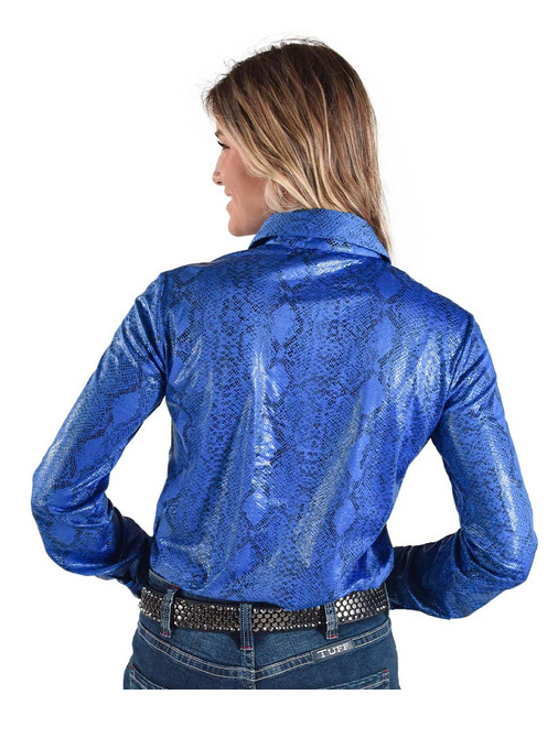 Cowgirl Tuff Pullover Button-Up (Blue Snake Mid-weight Faux Leather)