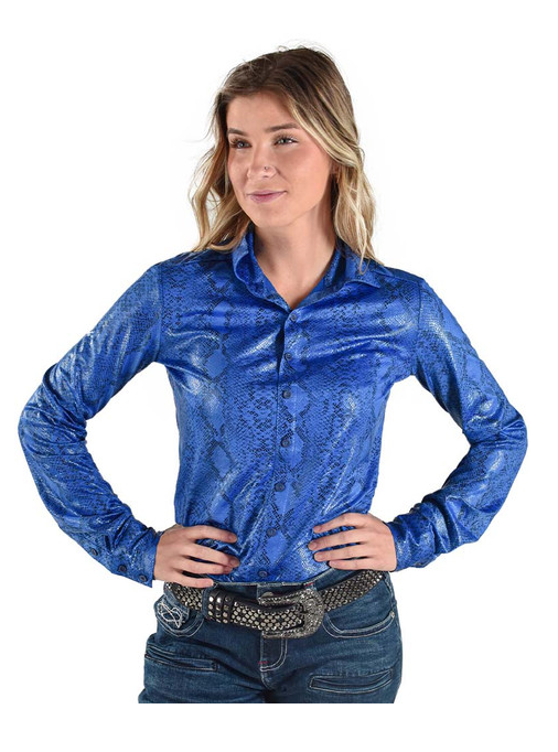 Cowgirl Tuff Pullover Button-Up (Blue Snake Mid-weight Faux Leather)