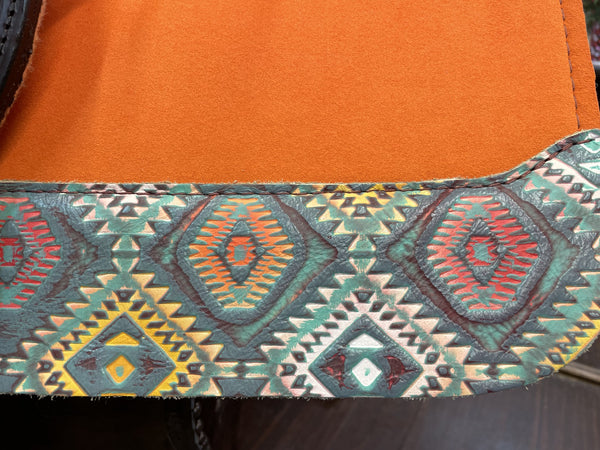 5 Star 30x30 3/4" "All Around" Contoured Tangerine Ultra Suede Pad w/ Azteca Nativo