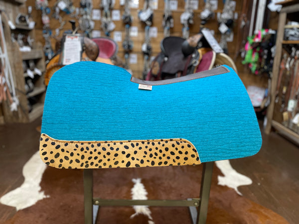5 Star 30"x 28" 7/8" Turquoise "Barrel Racer" Elevated Flex Fit w/ Baby Cheetah Wear Leathers