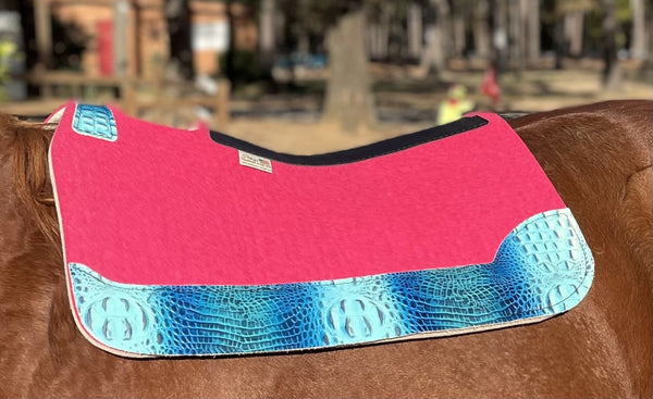 5 Star 30x28 3/4" TT Pink "Barrel Racer" Pad w/ Oceanic Crocodile Wear Leathers