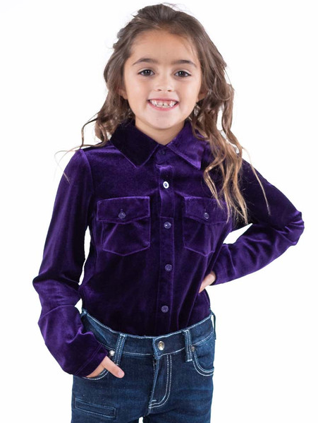 Cowgirl Tuff Girl's Pullover Button-Up (purple velvet)
