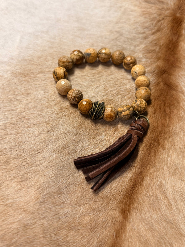 Western Jasper Stretch Bracelet With Tassel