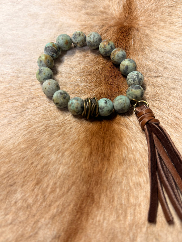 Western Jasper Stretch Bracelet With Tassel
