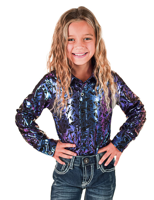 YOUTH Purple & Teal Iridescent Metallic Stretch Lightweight Pullover
