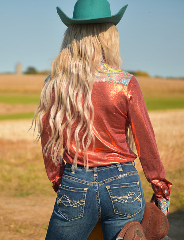 Rust Metallic with Colorful Paisley Accents Lightweight Pullover