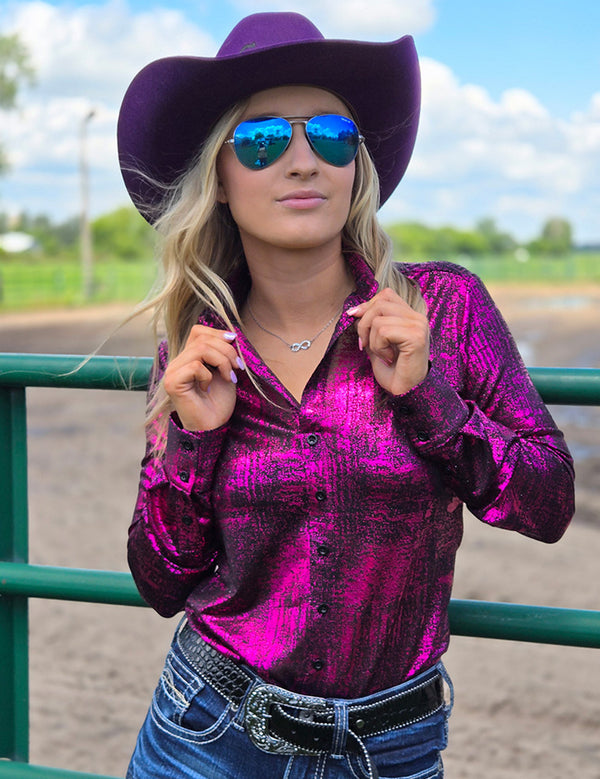 Hot Pink Foil over Black Shimmer Lightweight Pullover
