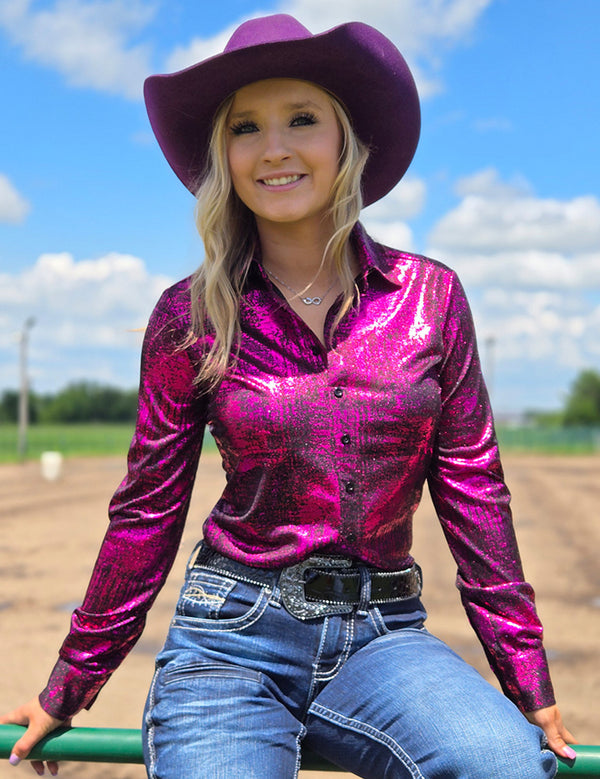 Hot Pink Foil over Black Shimmer Lightweight Pullover