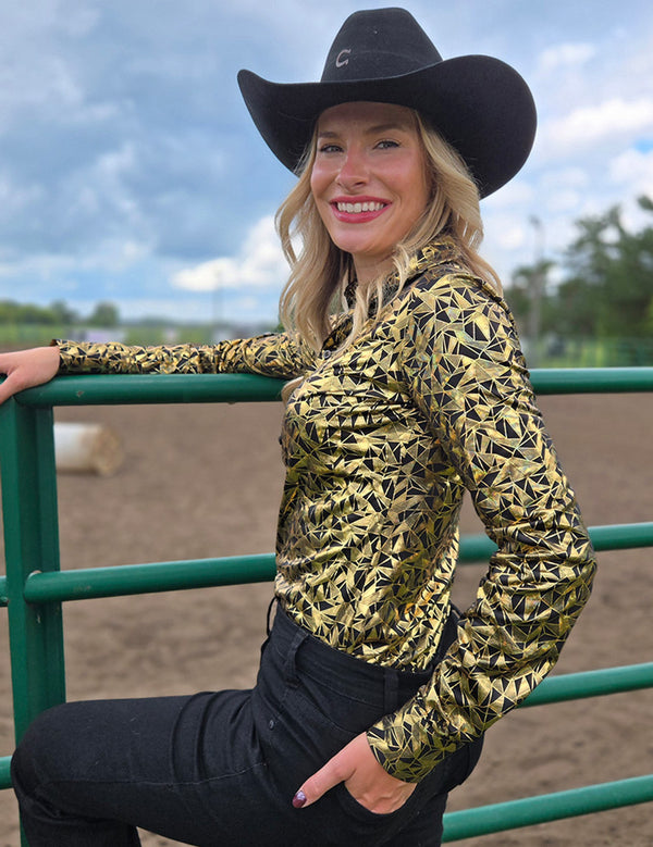 Gold & Black Iridescent Metallic Stretch Lightweight Pullover
