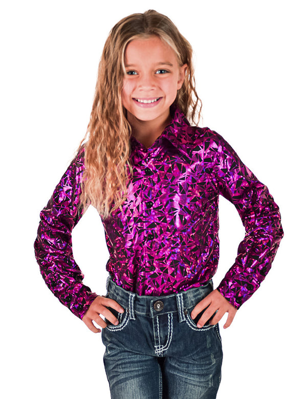 YOUTH Hot Pink & Black Iridescent Metallic Stretch Lightweight Pullover