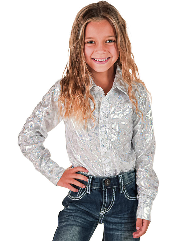 YOUTH White & Silver Iridescent Metallic Stretch Lightweight Pullover