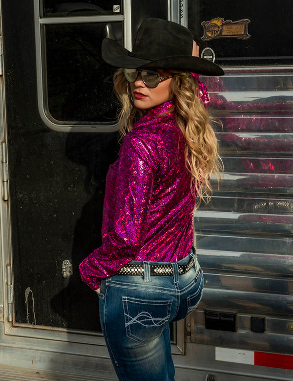 Pullover Button Up - Hot Pink Metallic