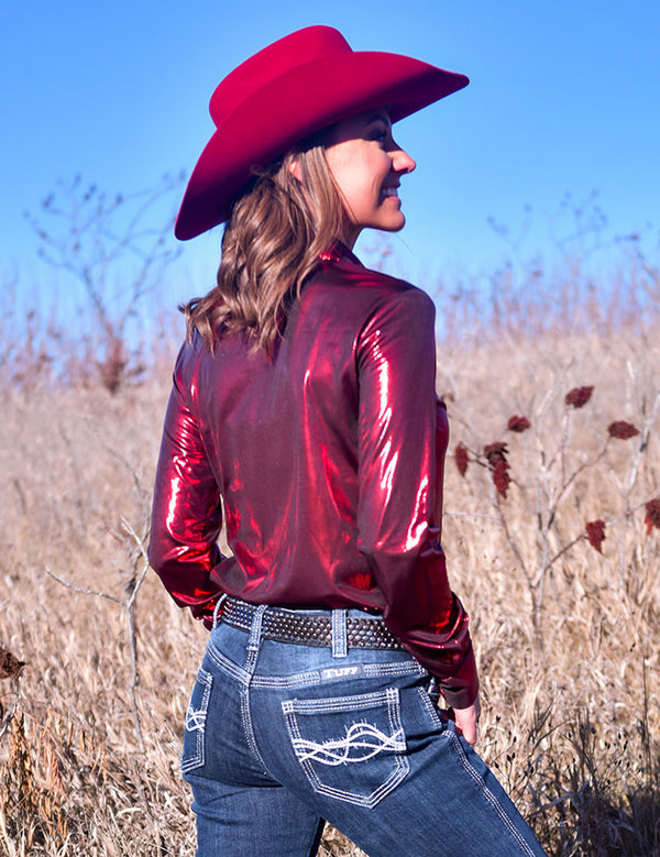 Pullover Button Up - Red Shiny Metallic