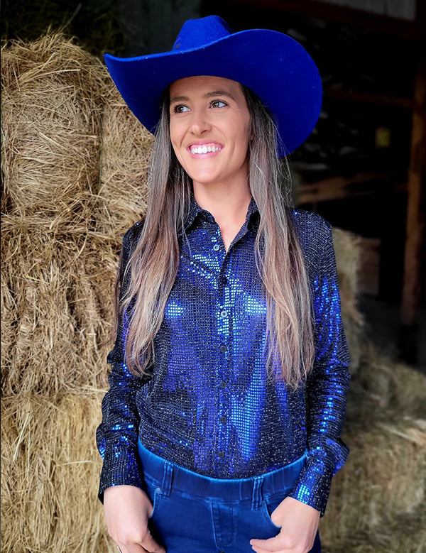 Pullover Button Up-Black w/Dark Blue Metallic