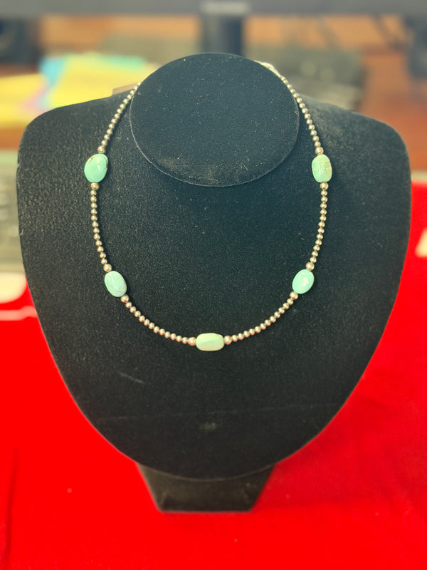 Choker, Turquoise w/Sterling Silver Pearls