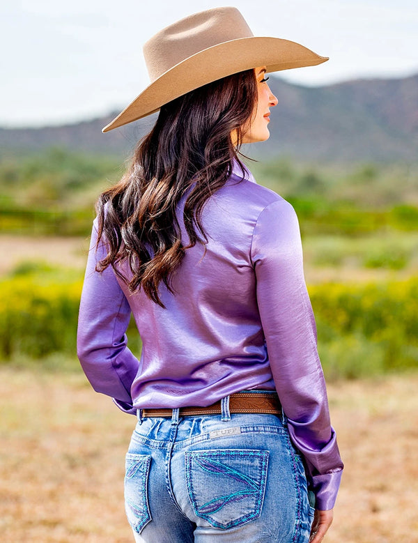 Lilac Soft Satin Pullover Button Up Medium weight & stretch