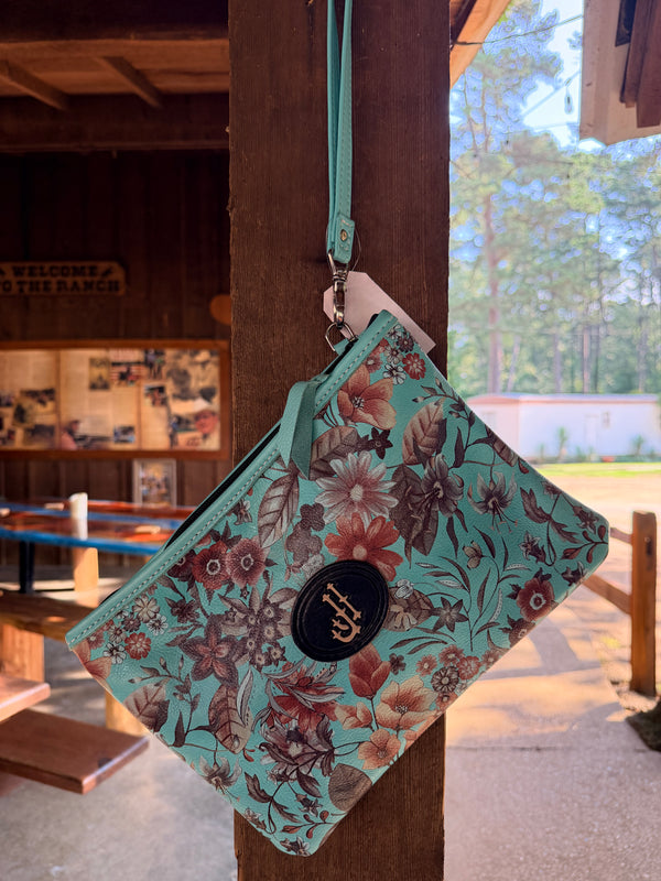 DOU J M CLUTCH LACA BRN FLOWER ON TIFFANY