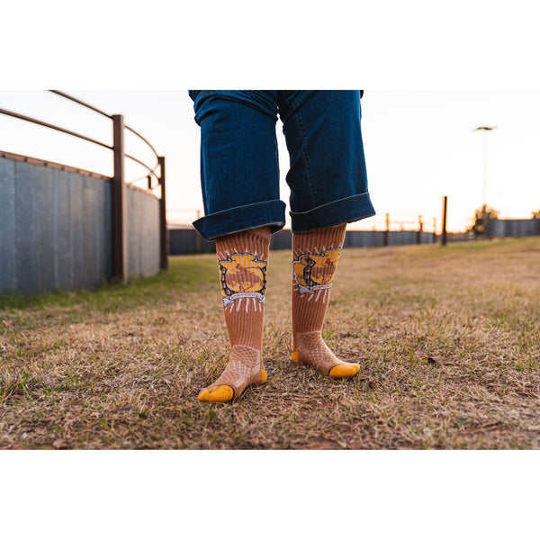 Lucky Bucking Cowgirl Tan Performance Boot Socks
