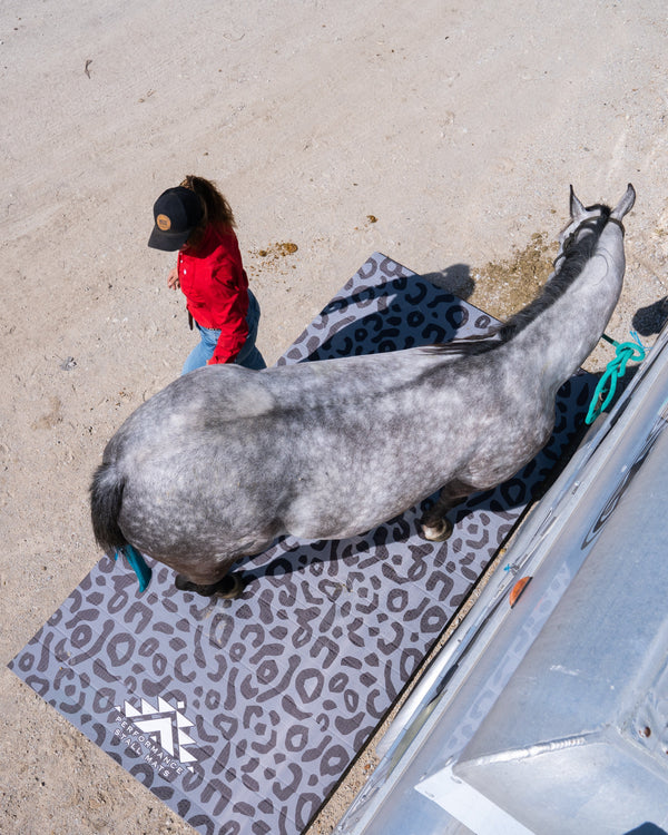 Portable Stall Mat Black on Grey Leopard Design-5x10