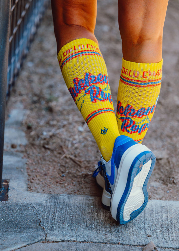 Cactus Alley-Chicken Roping Yellow Performance Boot Socks