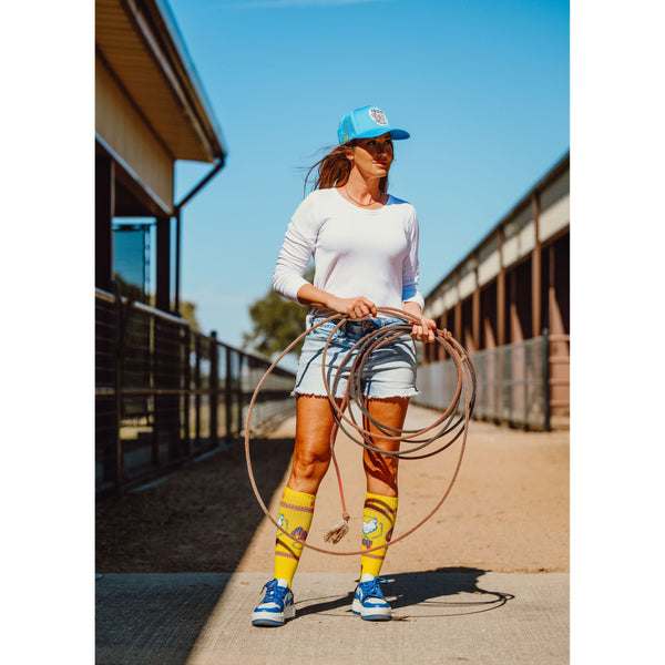 Cactus Alley-Chicken Roping Yellow Performance Boot Socks