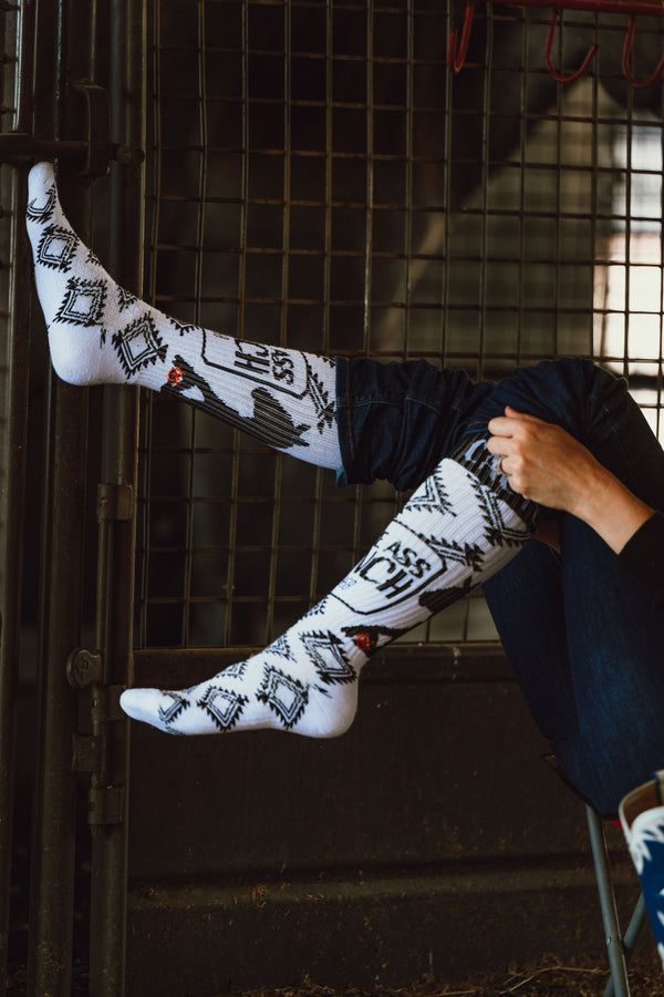 Cactus Alley- Broke Ass Ranch Blk/White Performance Boot Socks
