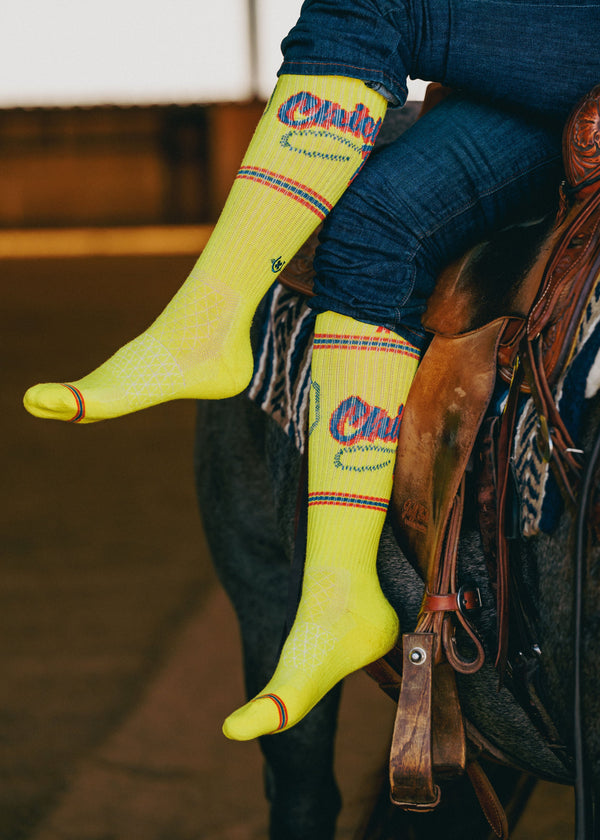 Cactus Alley-Chicken Roping Yellow Performance Boot Socks