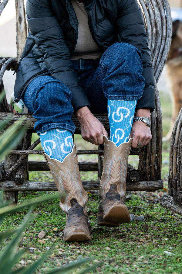 High Maintenance Cowgirl Sky Blue Performance Boot Socks