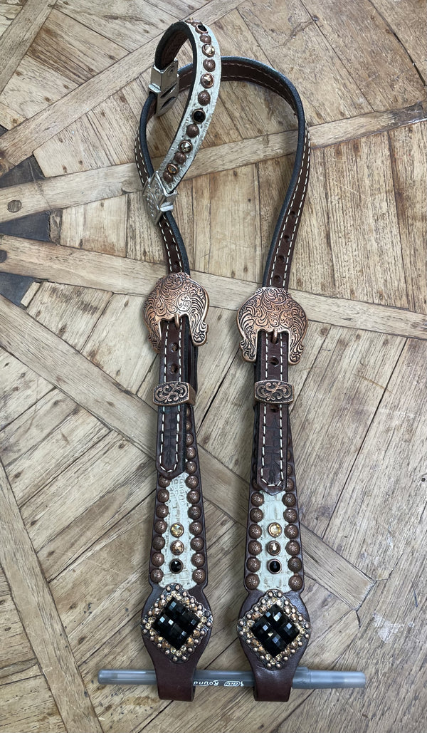 Rockn' Wilson's White Gator w/ Copper Spots, Copper, Champagne & Black Crystals